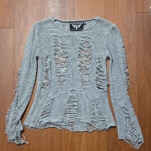 Killstar Gray Distressed Knit Top